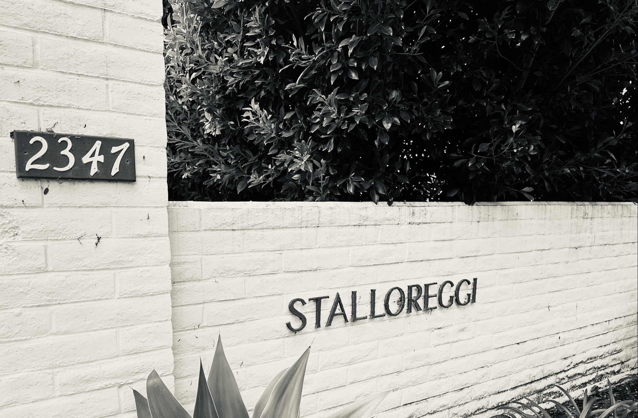 Estate entrance with hand-painted address tile
