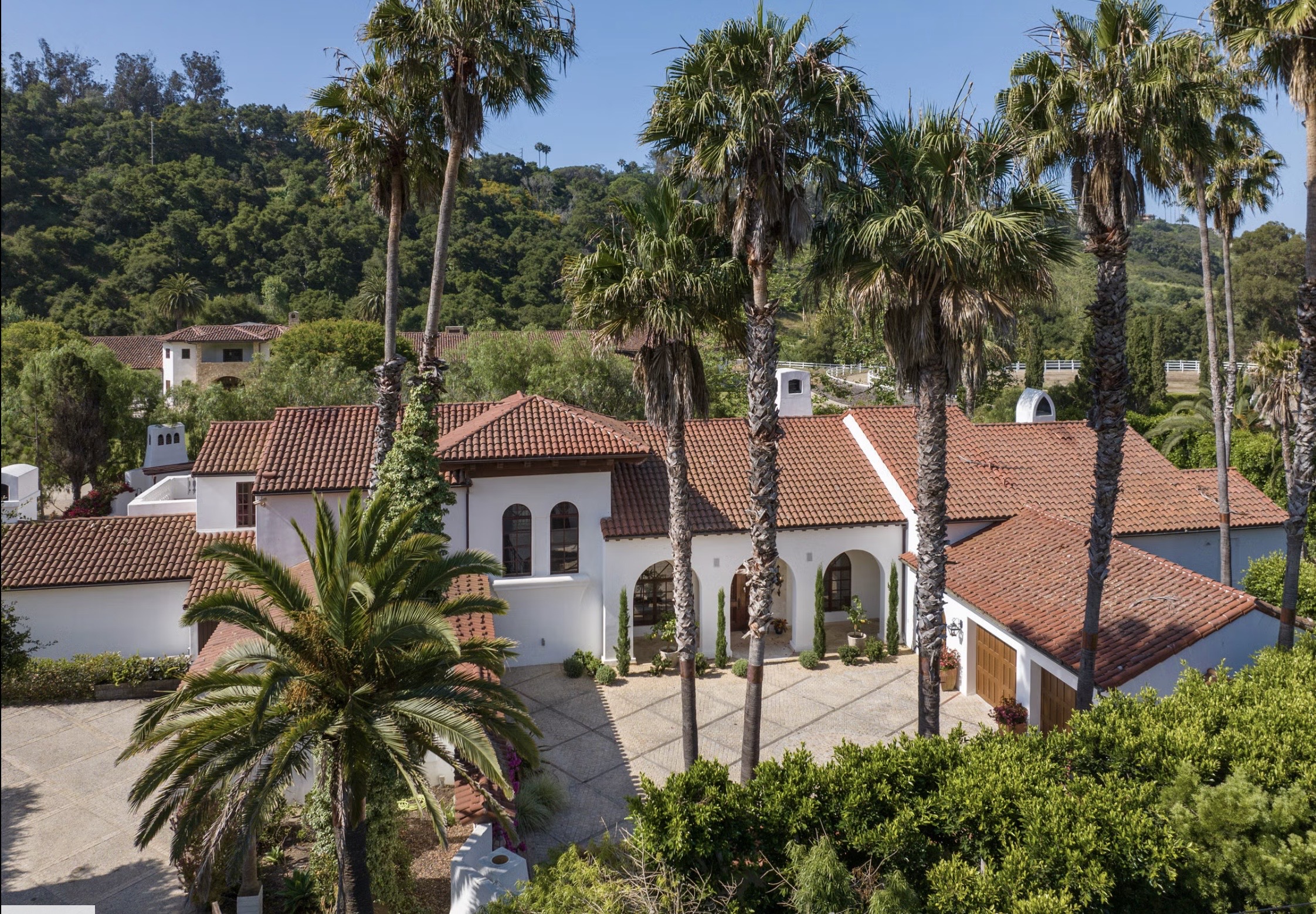 Aerial of the Mediterranean estate amid mature gardens